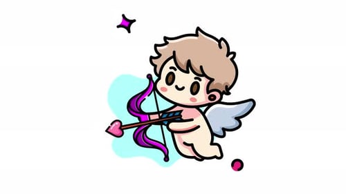 Animated Adorable Cupid with Bow and Arrow: Valentine's Day Illustration