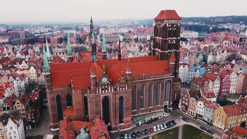 Aerial View of Gdansk City in Poland Historical Center of European City