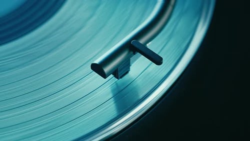 Blue Vinyl Record Spinning on a Turntable