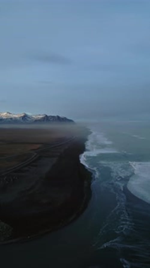 Vertical Video Drone Shot of Nordic Black Sand Beach