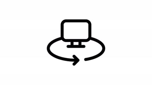 Minimalist Computer Monitor Icon with Rotating Arrow Animation