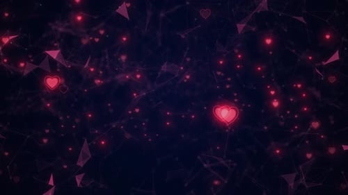 Valentine's Day Matrix Romantic Heart Animation Background. Multi Color Heart Symbol Connect