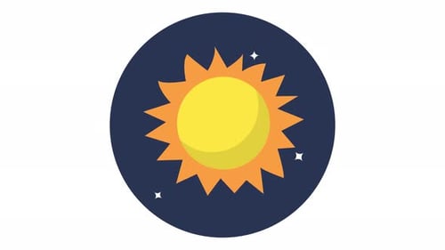 Animated Flat Design Sun and Sparkling Stars Icon