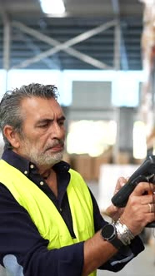 Warehouse Worker Scanning Barcodes for Inventory Management