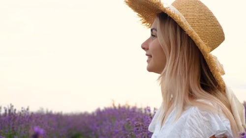 Woman in a Lavender Field Selective Focus