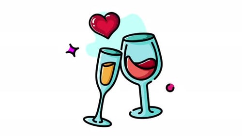 Animierter romantischer Weingläser Toast: Ein Fest der Liebe
