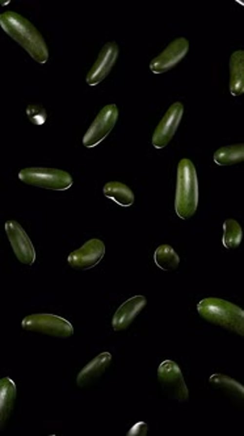 Falling Avocados on Black Background
