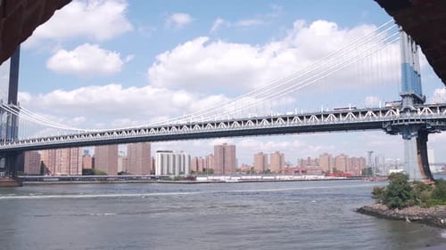New York City Manhattan Bridge to Brooklyn Dumbo Market Rooftop By East River USA Red Brick Arch