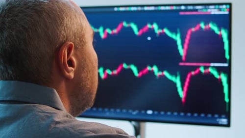 Stock Market Trader Working with Investment Charts Graphs Charts