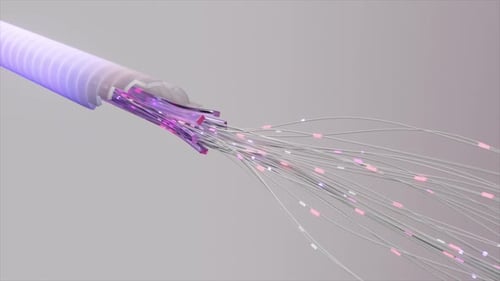 Glowing Fiber Optic Cable Transmitting Data Light Signals