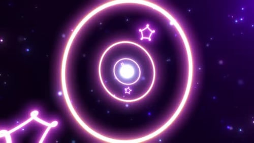 Flying through an abstract neon glowing digital geometric tunnel. Magical elipse shape