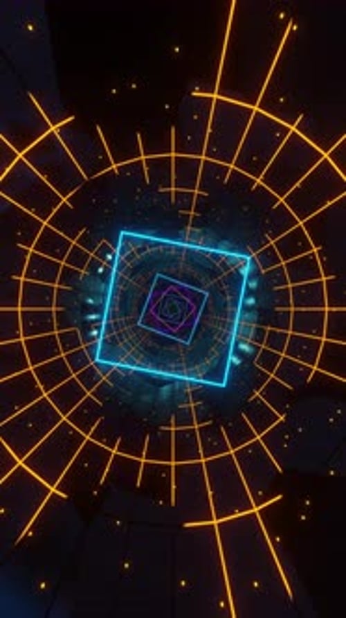 Futuristic Neon Grid Tunnel Animation Loop