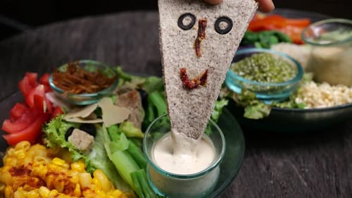 Creative Salad Dish with Decorated Flatbread