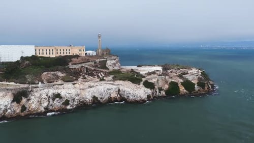 Aerial View of Alcatraz Island and San Francisco Bay Waters
