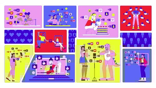 Social media influence and online engagement animated bento grid layout