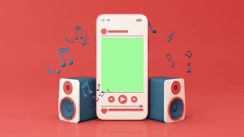 Modern 3D Smartphone Music Player with Speakers Animation