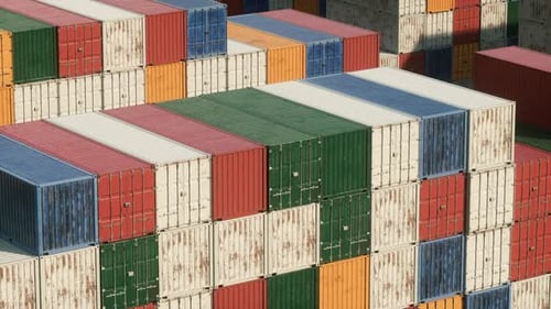 Overhead View of Colorful Shipping Containers in a Logistics Port