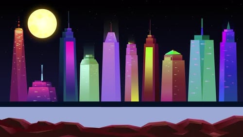 Night City Futuristic Moon Background Animation