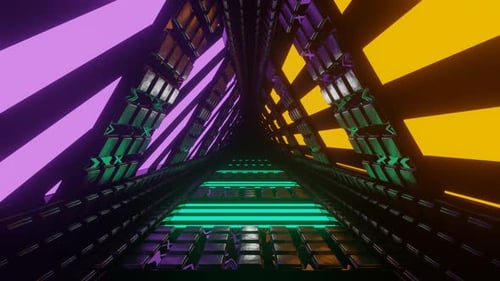 Turquoise And Orange And Light Purple Rotating Glowing Screen Triangular Tunnel Background Vj Loop