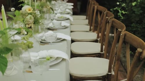 Wedding Decor Banquet Decor Elegant Outdoor Dining Area with Beautiful Fresh Flower Arrangements