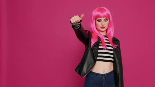 Beautiful Trendy Model Giving Thumbs Up on Camera