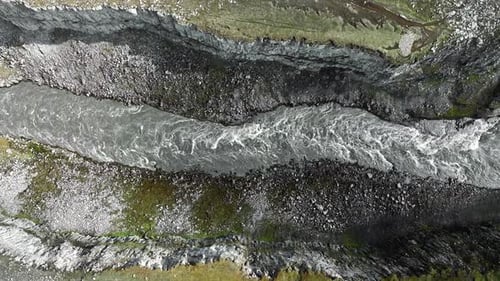 Aerial View Canyon with River in Iceland Colossal Geological Phenomenon Soil Erosion at Highlands in
