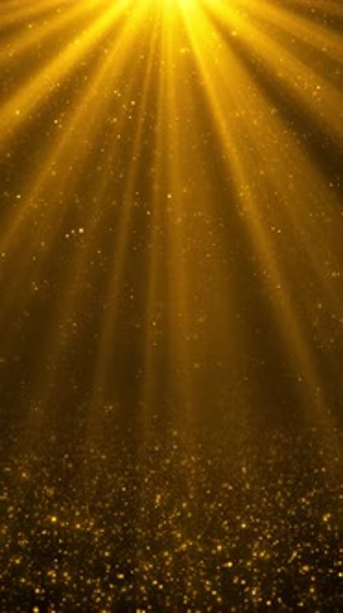 4K Gold color rays. Spotlight flying particles. Empty scene light for product. Xmas background Chris