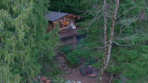 Cabin Nestled in Green Forest from Aerial View