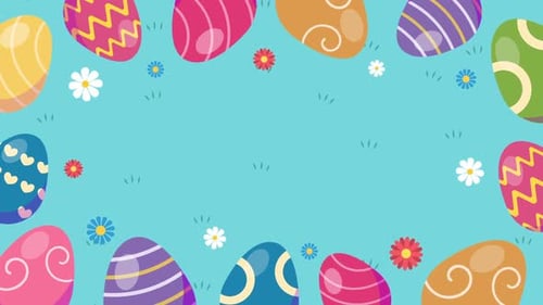 Animated Easter Eggs and Flowers Frame Background