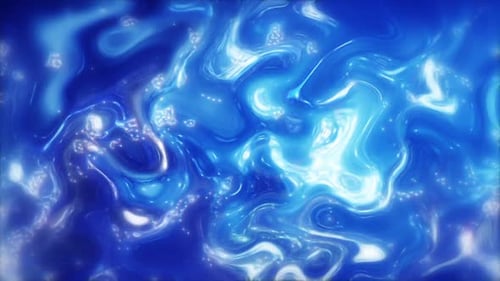 Abstract Blue Liquid Flow with Shimmering Glowing Particles Background