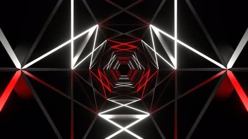Red And White Neons Moves Along Hexagon Grate Tunnel Background Vj Loop In 4K