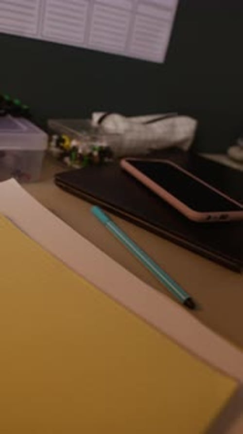 Boy Studies Under Desk Lamp at Night