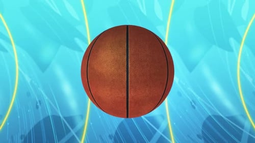 Dynamic Rotating Basketball Loop with Abstract Blue Background