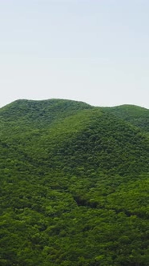Top View of Beautiful Green Ridges of Mountains on Background of Blue Sky Shot Beautiful Mountain