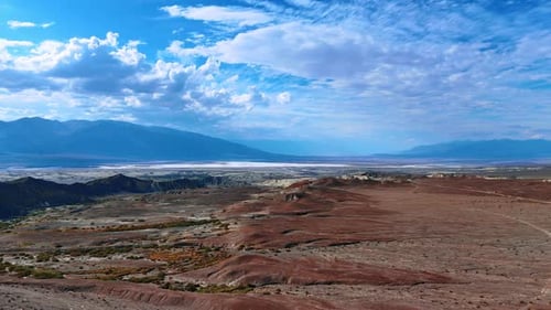 Rocky valley with mosses and lichens. Drone flight above Death Valley, California, USA.