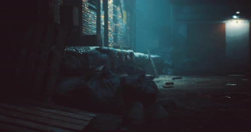 Mysterious Alley in an Urban Setting During a Foggy Night