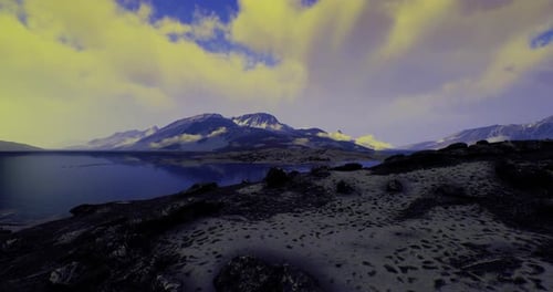 Majestic Mountain Landscape at Sunset By Tranquil Lake in Peaceful Setting