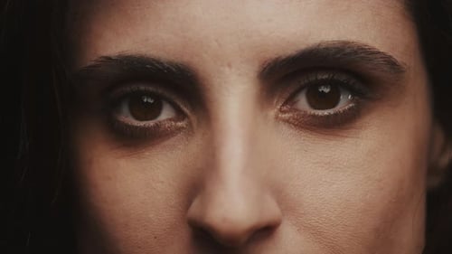 CloseUp of Woman Eyes Looking At Camera