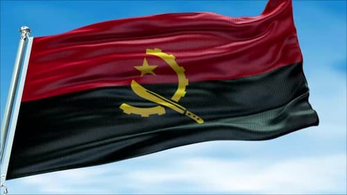 Seamless Angola Flag Waving Animation Against Blue Sky