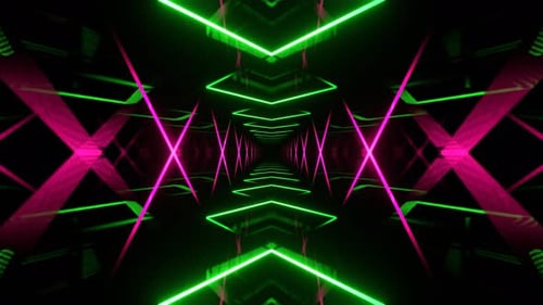Pink And Green Abstract Geometric Neon Corridor Background Vj Loop I 4K