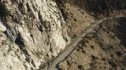 Fly over abandoned highway in the San Gabriel mountains, California