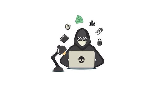 Animated Hacker Character with Cybersecurity Icons