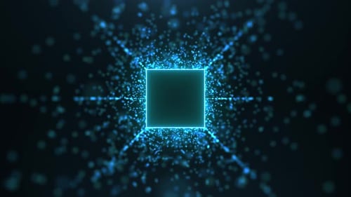 Abstrakte futuristische Cyberweltszene, Science-Fiction-Partikeltunnel, Technologie, glühende Oberfläche, Neon