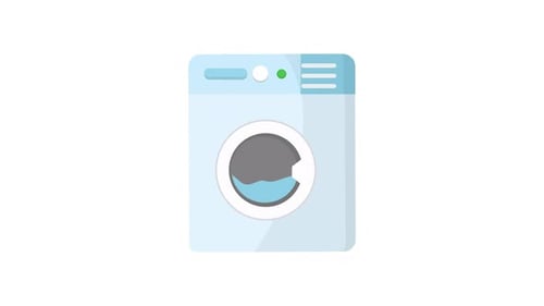 Flat Design Washing Machine Animation with Bubbles