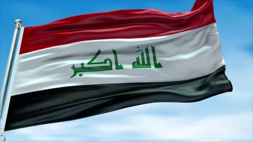Waving Iraq National Flag Animation Against Blue Sky