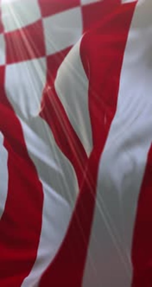 Waving Croatian Flag Vertical Animation with Light Rays