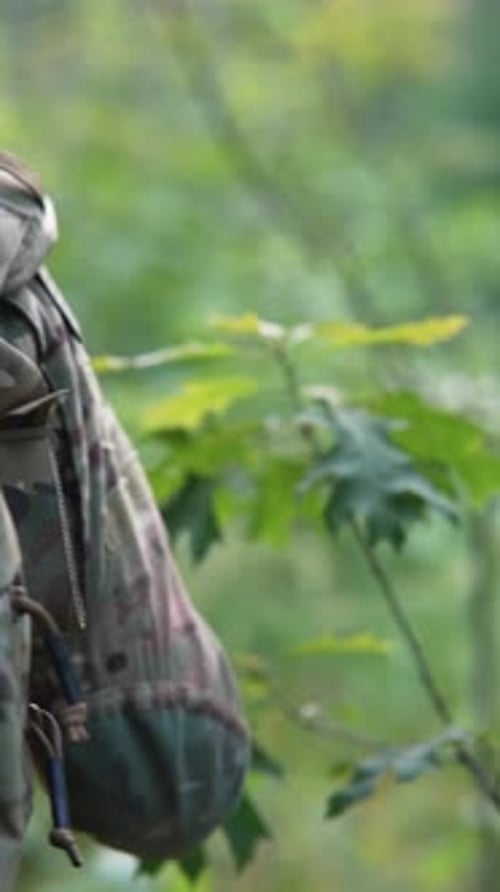Soldiers Carrying Weapons are Moving Through the Undergrowth in the Forest