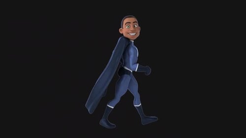 Fun 3D cartoon superhero walking (with alpha channel)