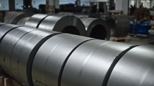 Sheet Steel in Rolls in a Mini Warehouse of a Manufacturing Company Workshop for the Production of