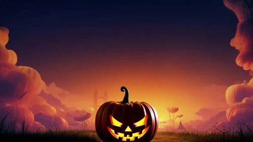 Spooky Ghost Rises Above Jack-o'-Lantern Halloween Animation